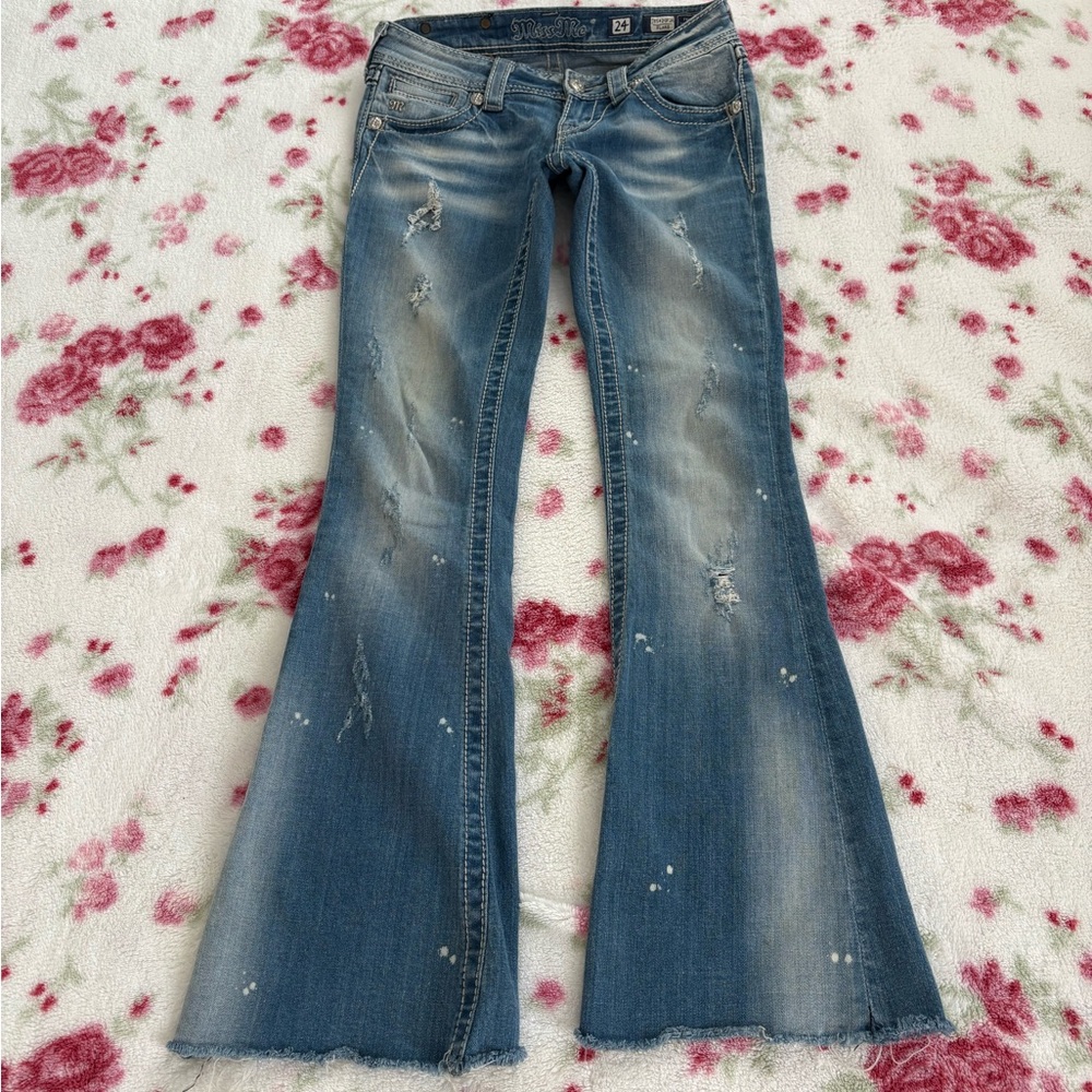 Miss me paint splatter flare 24 raw hem